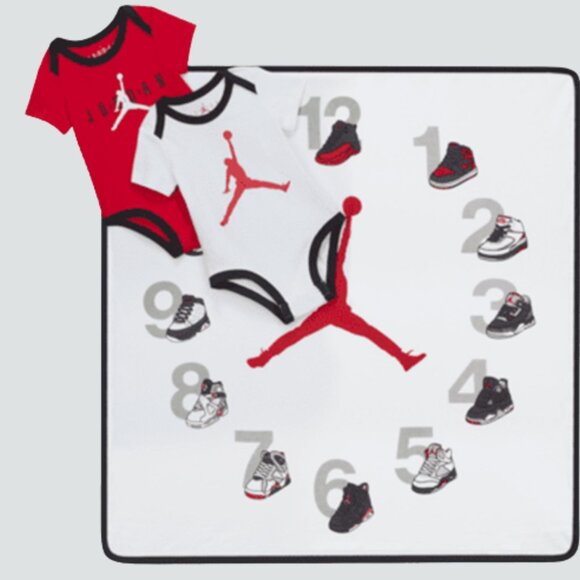 NIB Jordan First-Year Bodysuits & Milestone Blanket Set. 4 PC Set Newborn Gift - Picture 1 of 3